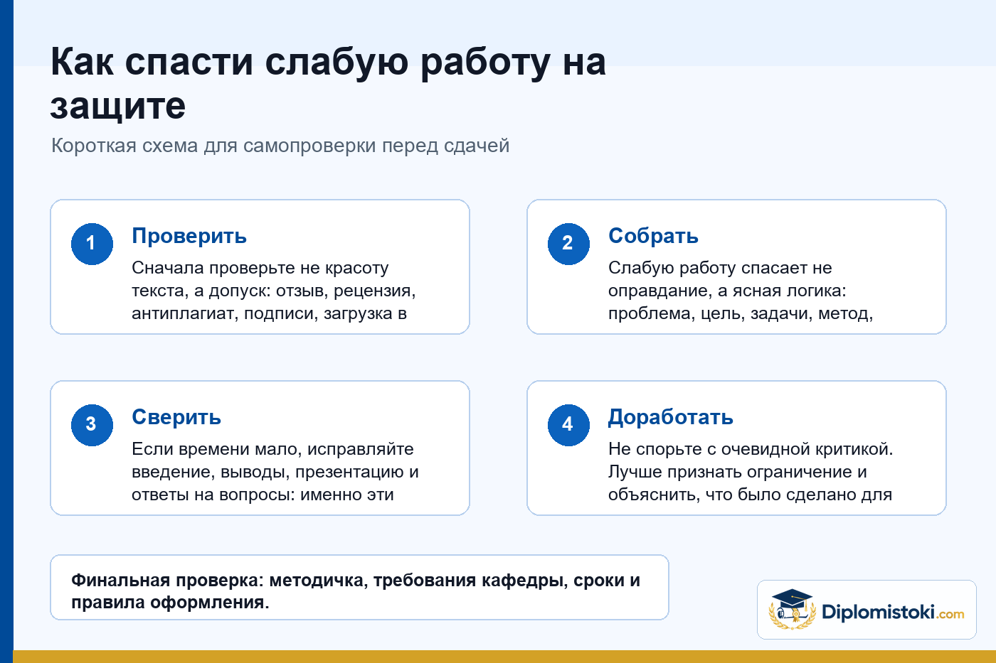 Инфографика Diplomistoki по теме: Как спасти слабую работу на защите