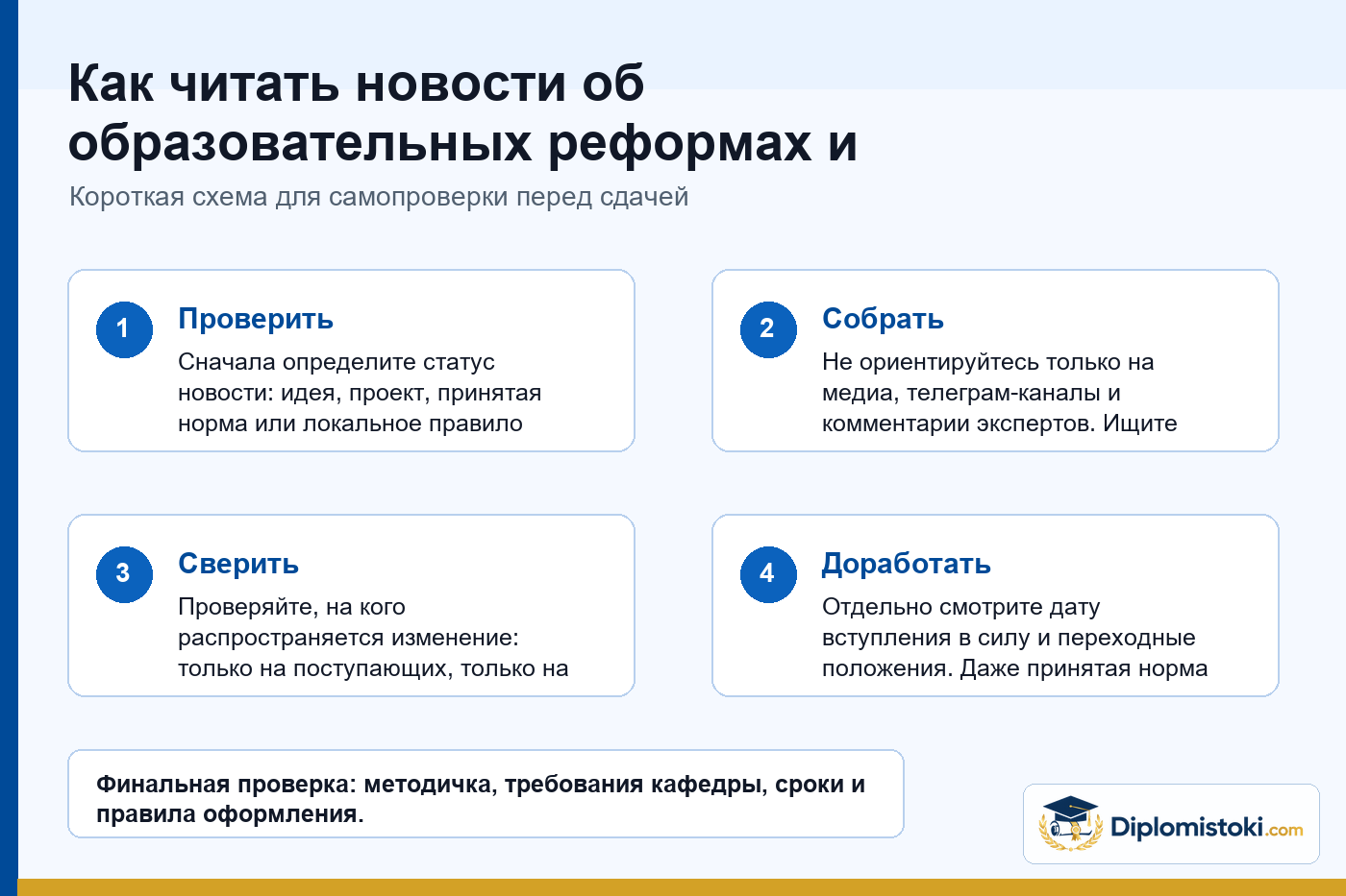 Инфографика Diplomistoki по теме: Как читать новости об образовательных реформах и понимать, что реально касается студента