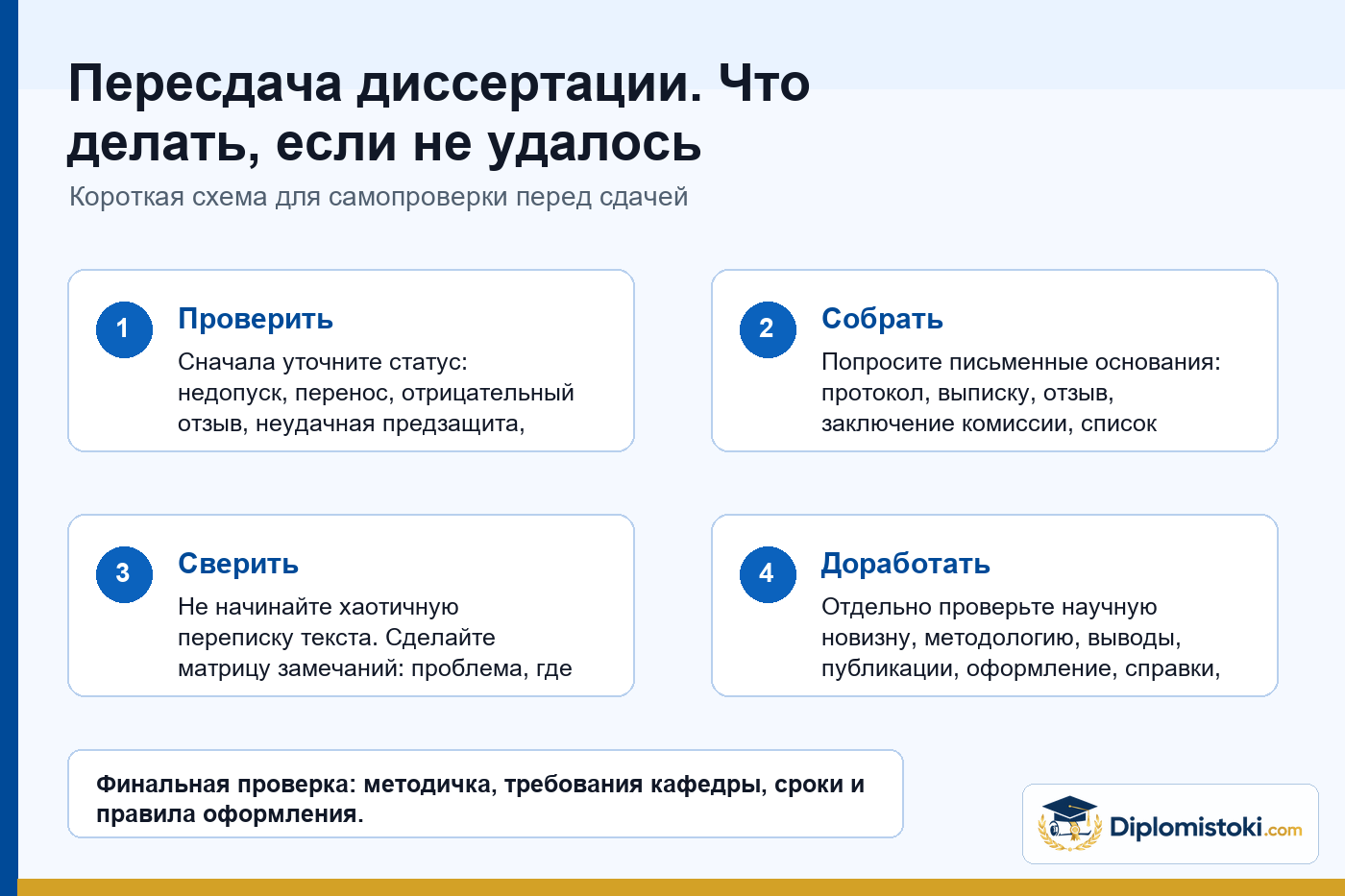 Инфографика Diplomistoki по теме: Пересдача диссертации. Что делать, если не удалось защититься?