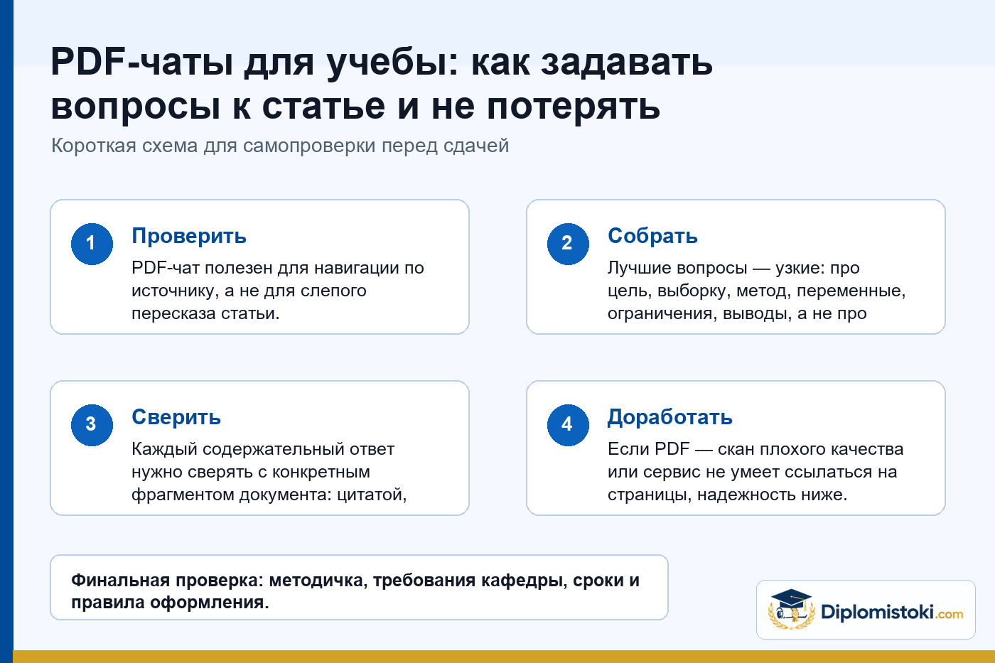 Инфографика Diplomistoki по теме: PDF-чаты для учебы: как задавать вопросы к статье и не потерять смысл источника