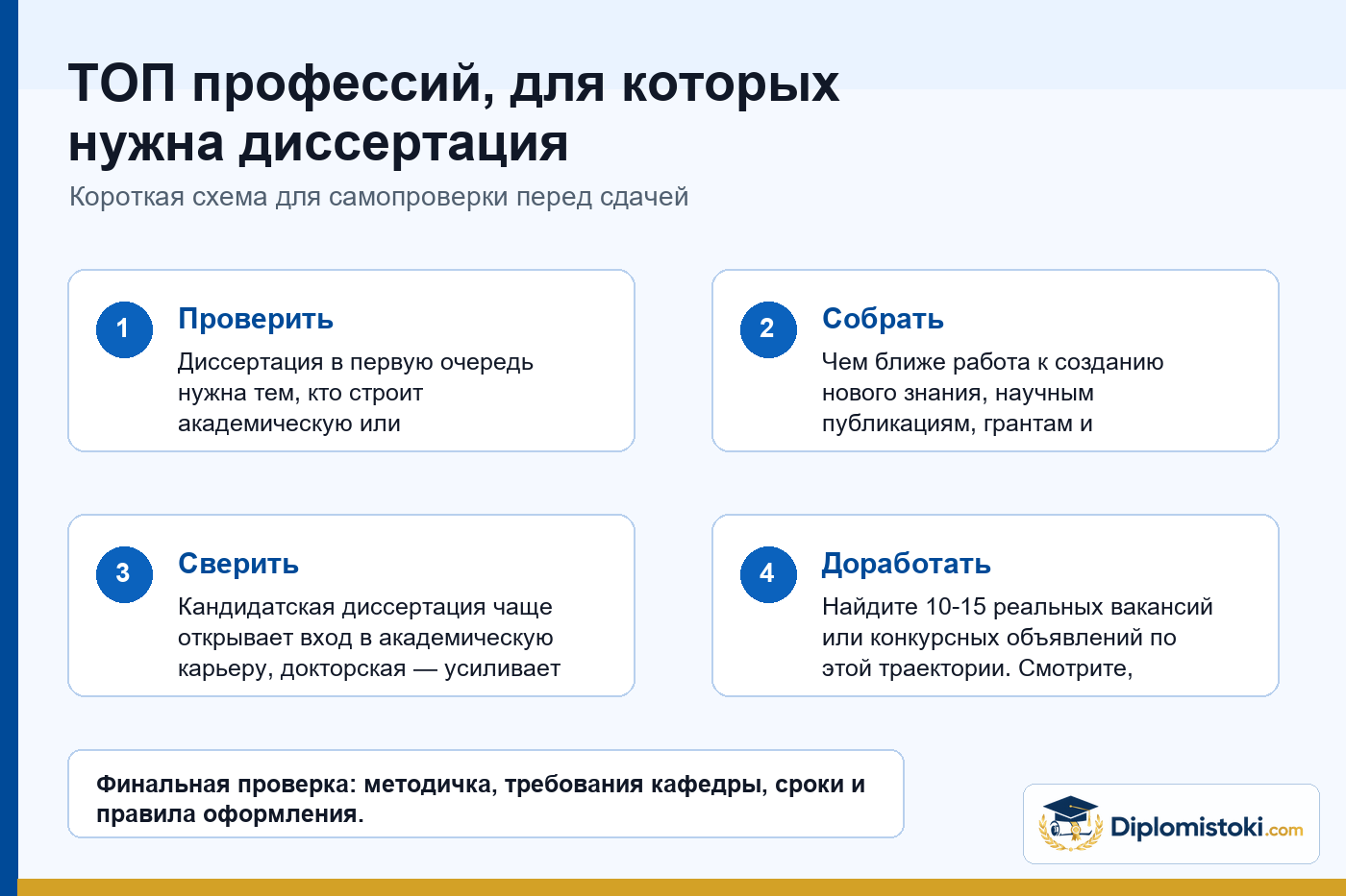 Инфографика Diplomistoki по теме: ТОП профессий, для которых нужна диссертация