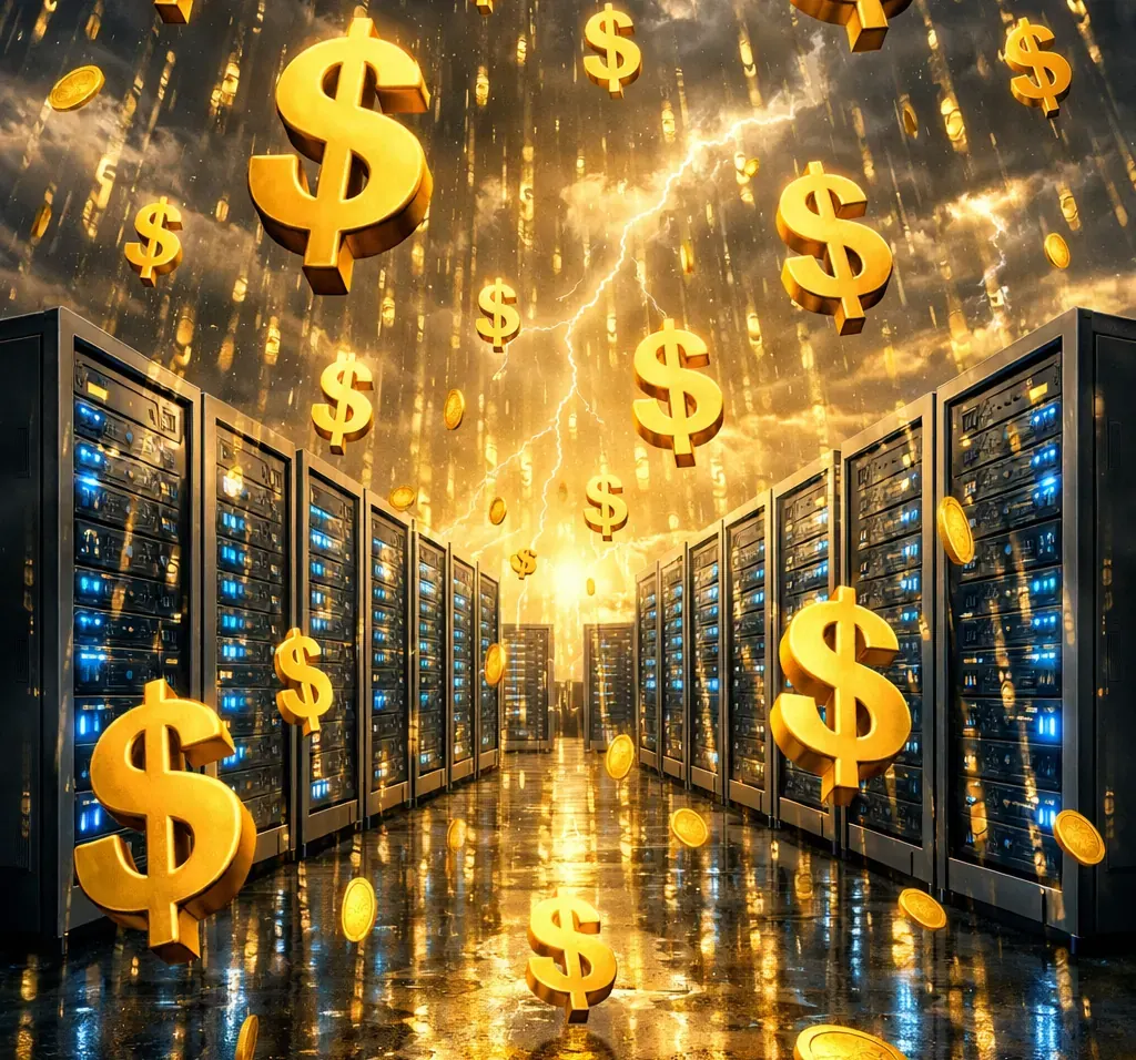 Логотип Databricks на фоне абстрактного изображения нейронной сети, символизирующего искусственный интеллект.